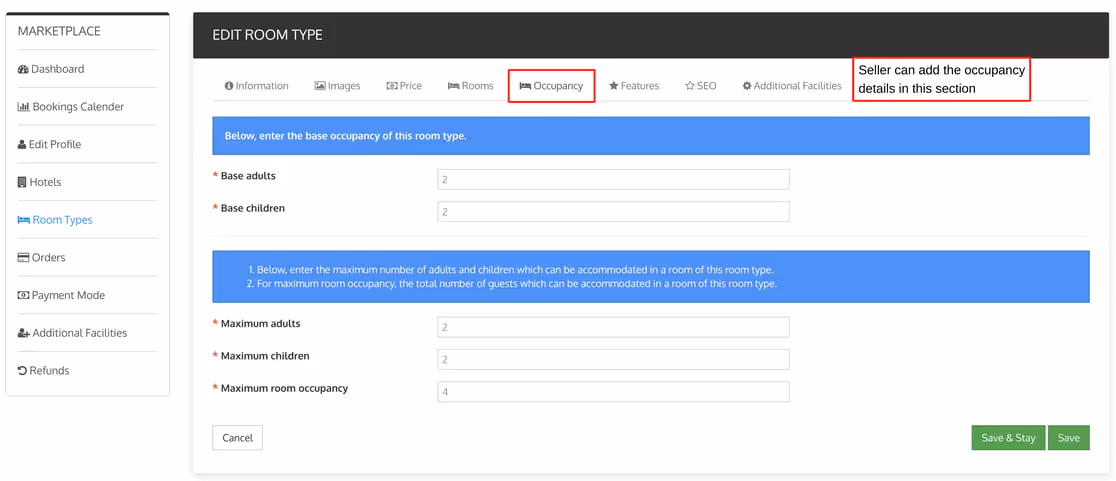 Screenshot of the booking system