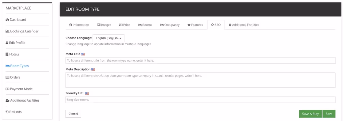 Screenshot of the booking system