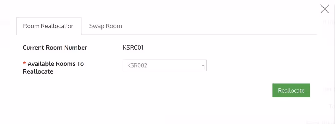 Screenshot of the booking system