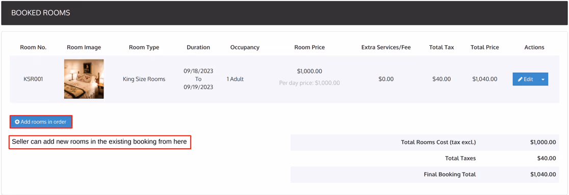 Screenshot of the booking system