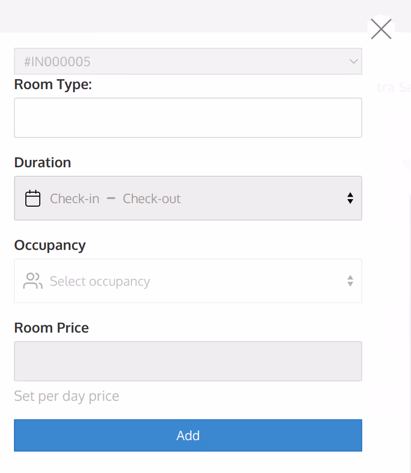 Screenshot of the booking system