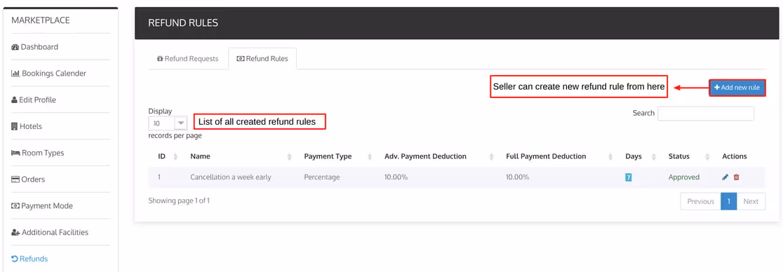 Screenshot of the booking system