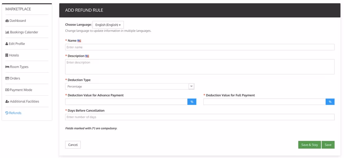 Screenshot of the booking system