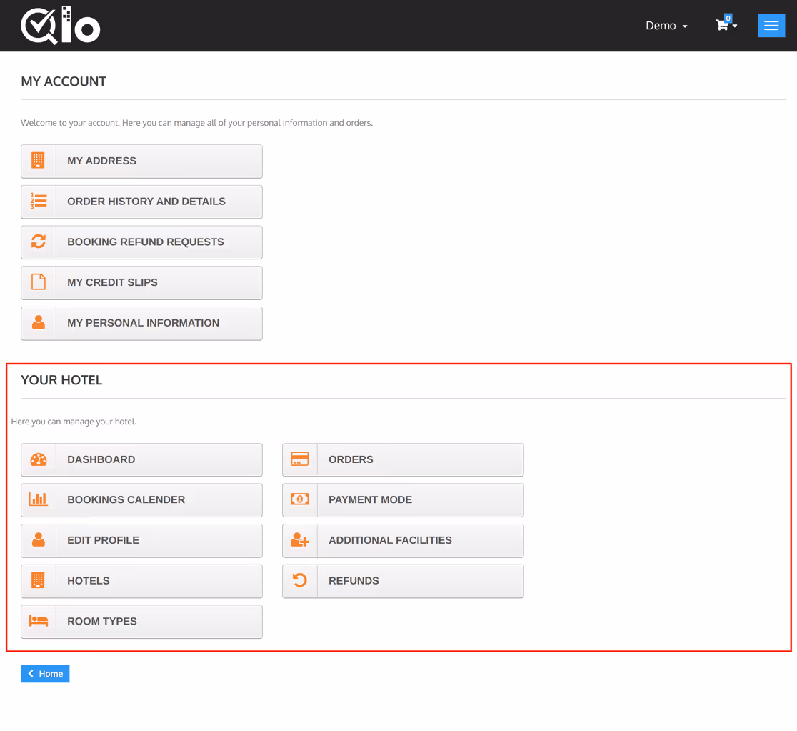 Screenshot of the booking system